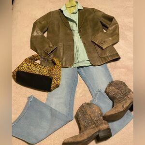 Vintage Gap olive green Leather blazer